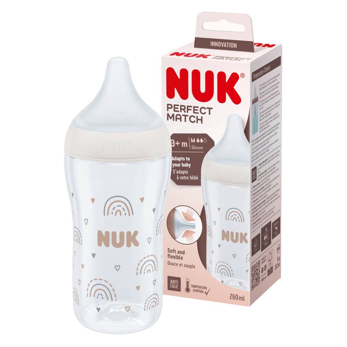 Nuk steklenička plastična Perfect Match 3m+,260ml multicolor