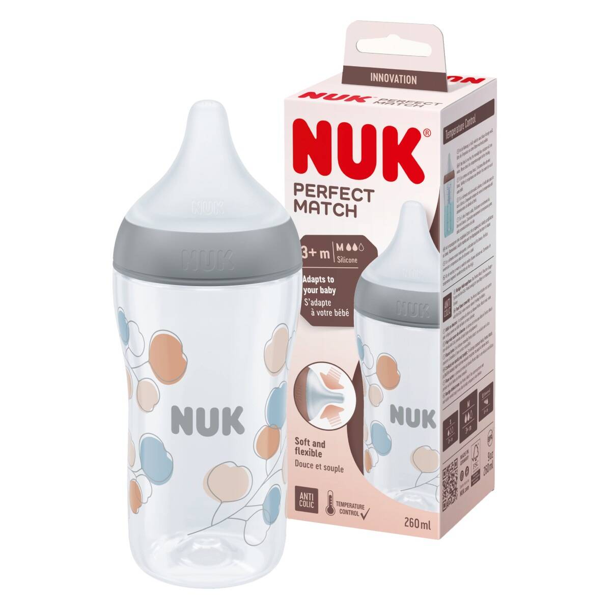 Nuk steklenička plastična Perfect Match 3m+,260ml multicolor
