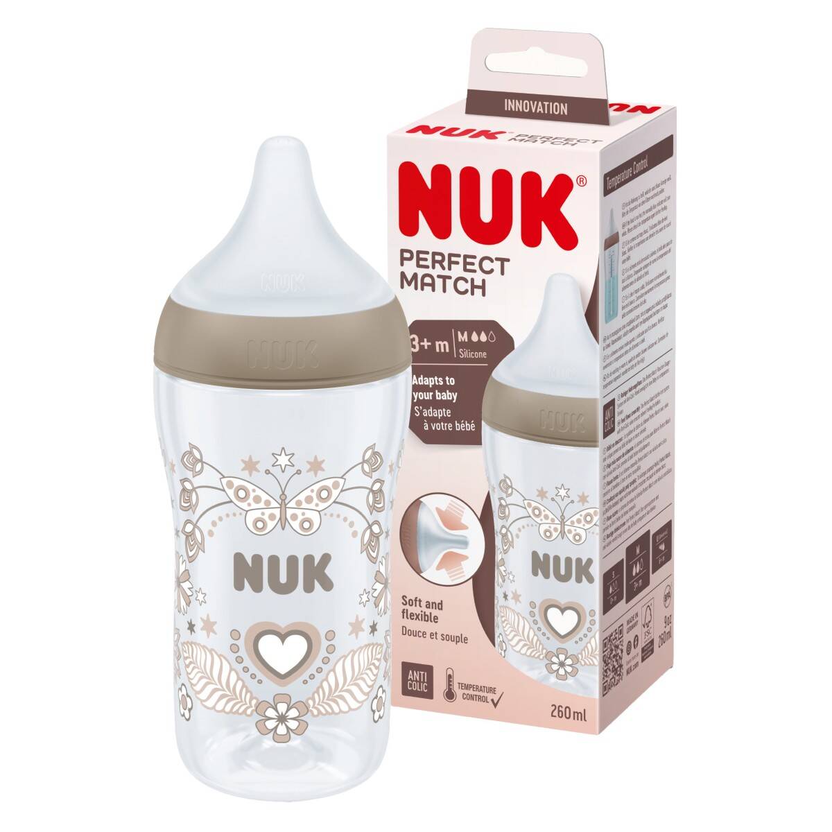 Nuk steklenička plastična Perfect Match 3m+,260ml multicolor