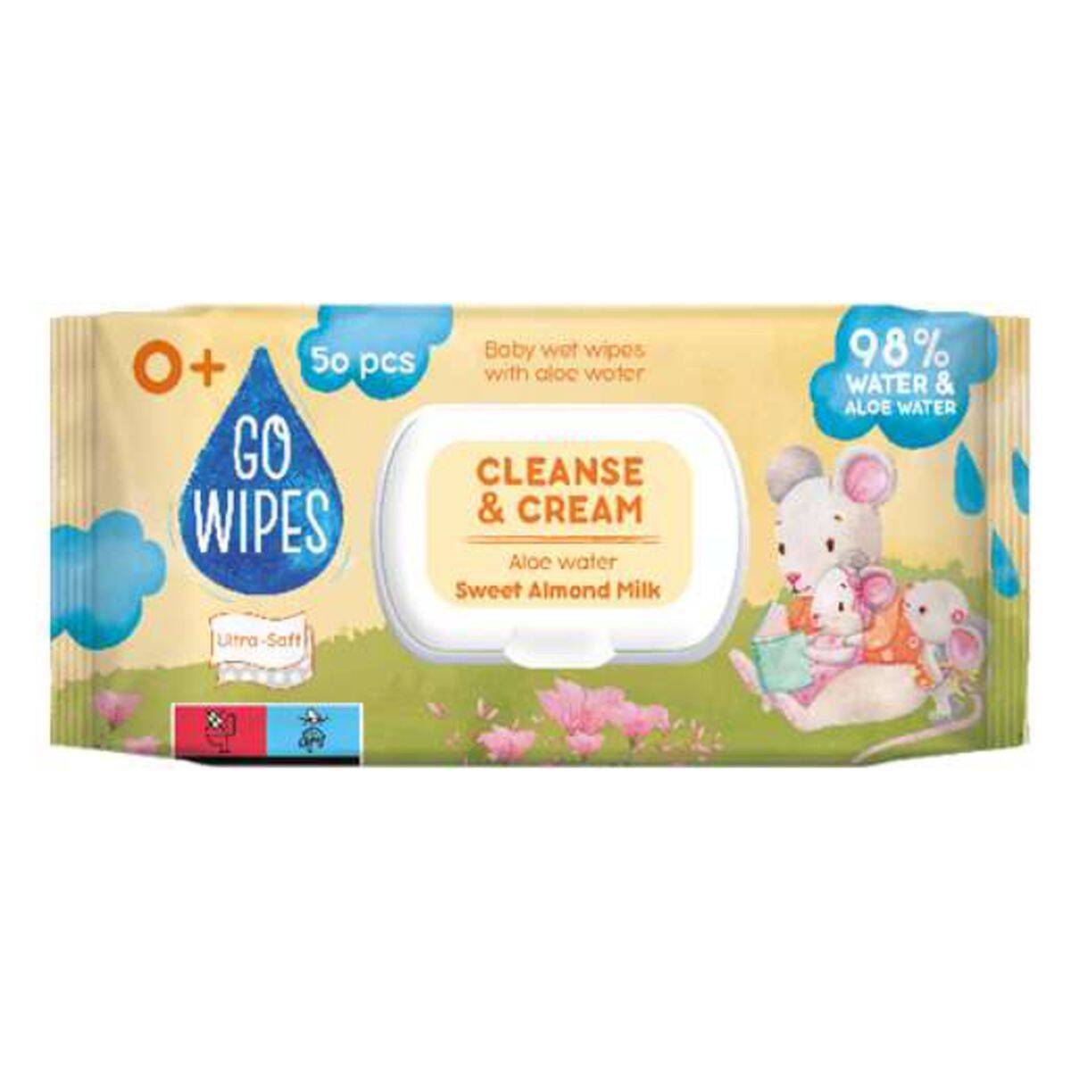 Go Wipes vlažilni robčki z Aloe vero ter mandljevo mleko, 50/1