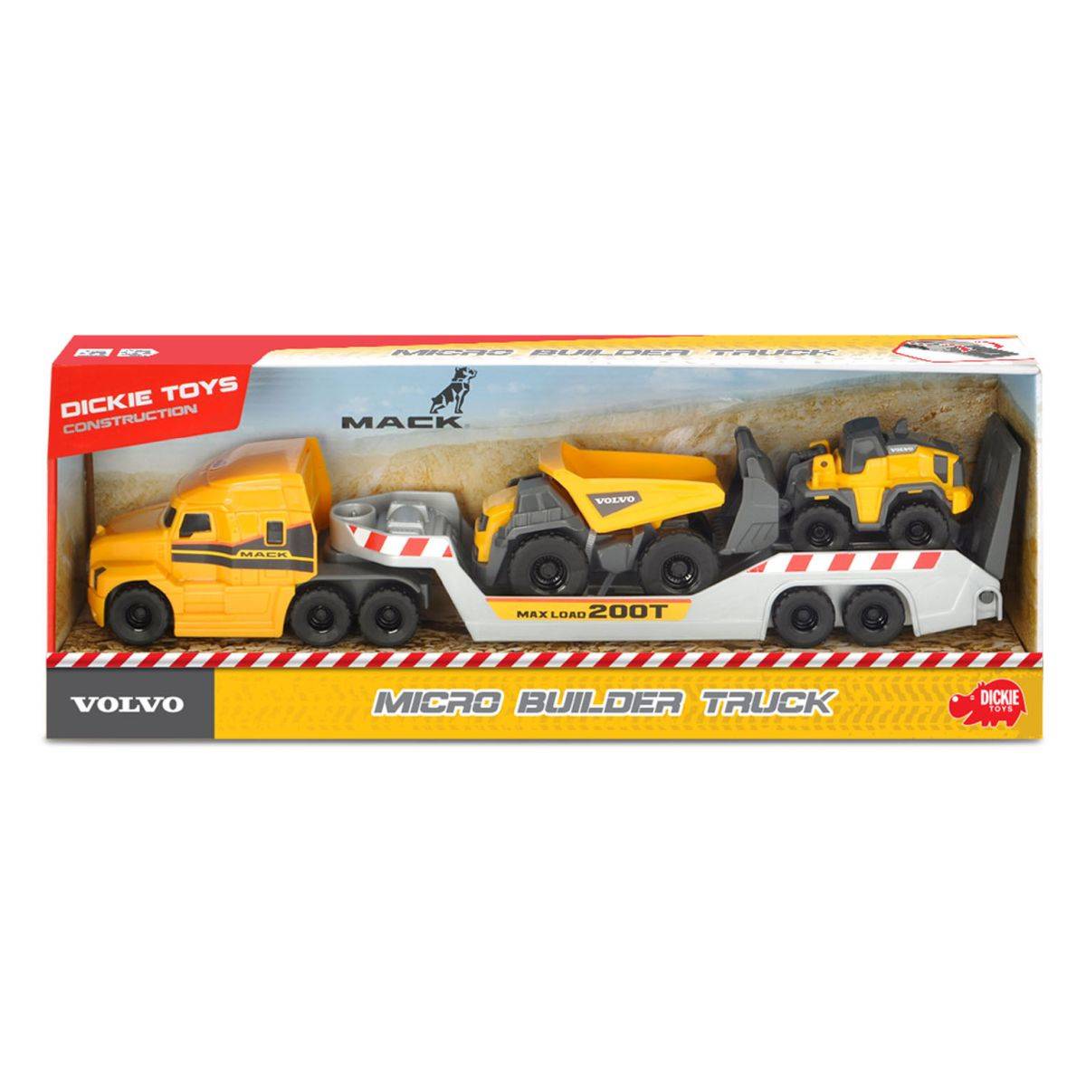 DICKIE kamion Mack + 2 Volvo građevinska vozila. Dob 3+