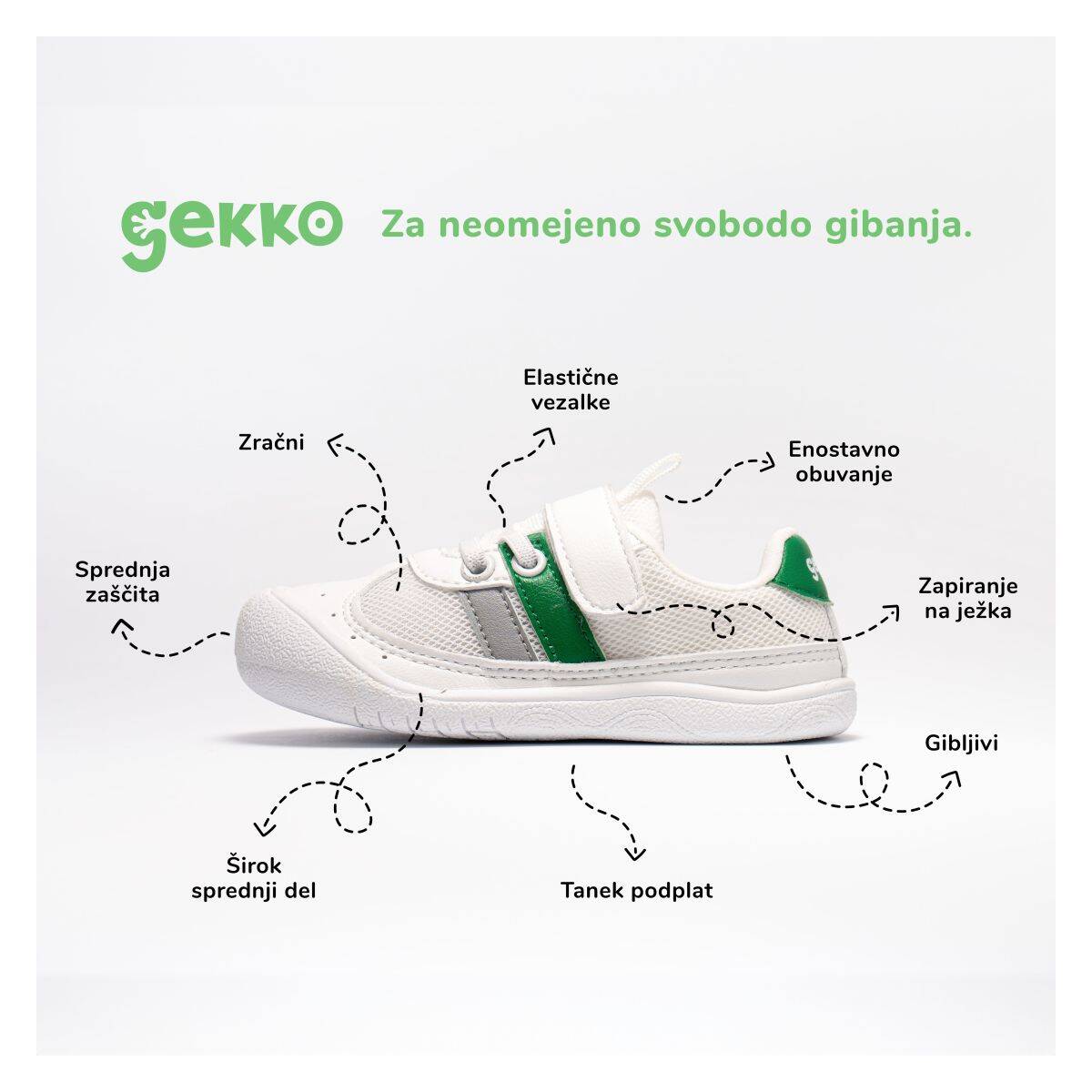 Gekko čevelj nizek GAJ809090 barefoot U white/grass 25