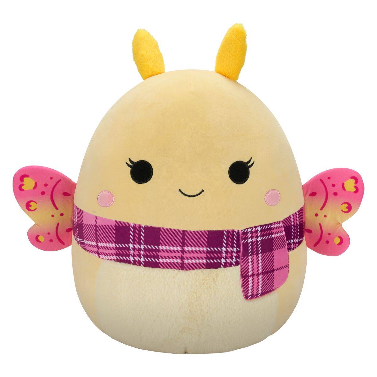 Squishmallows Miry rumeni molj z roza šalom, 50 cm