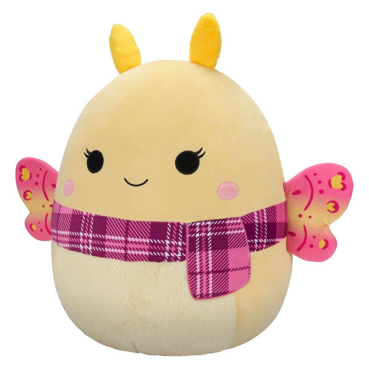 Squishmallows Miry rumeni molj z roza šalom, 50 cm