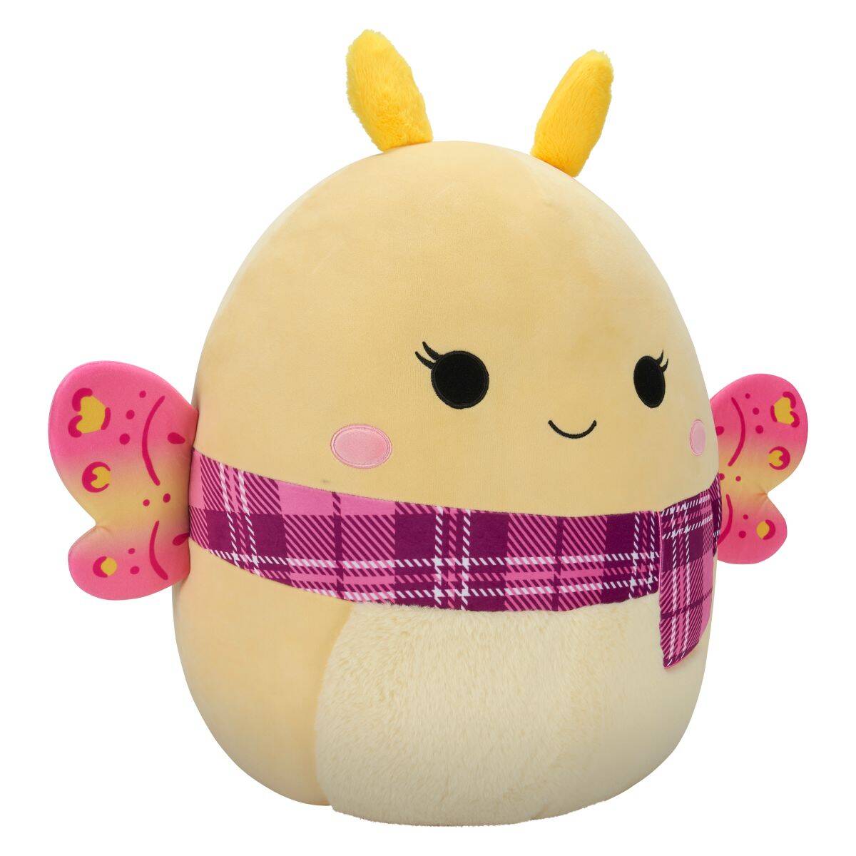 Squishmallows Miry rumeni molj z roza šalom, 50 cm