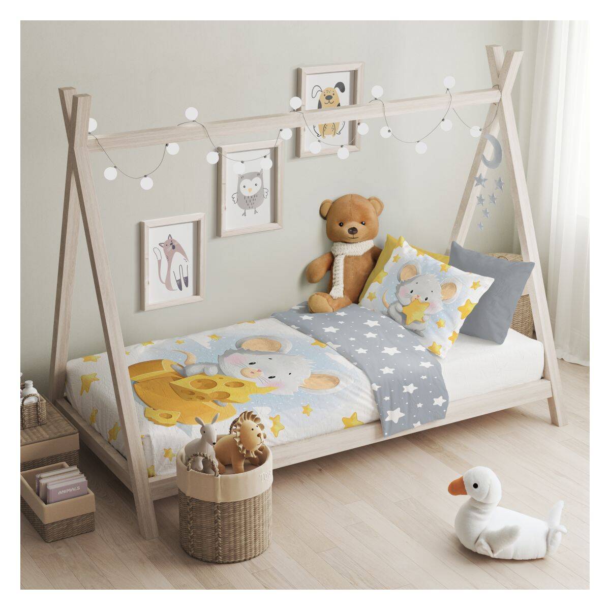 Faro posteljnina 2-delna Cuddles miška grey/yellow