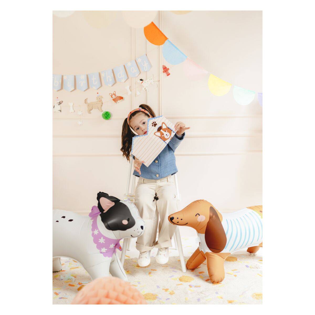 PartyDeco folija balon stoječi corgi, 88x70 cm,