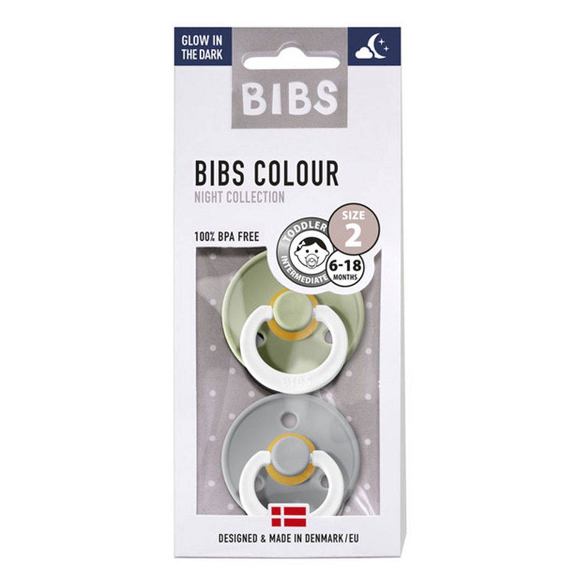 Bibs tolažilna duda - lateks Colour nočna z okroglim cucljem 0-6 m 2/1 sage/c loud