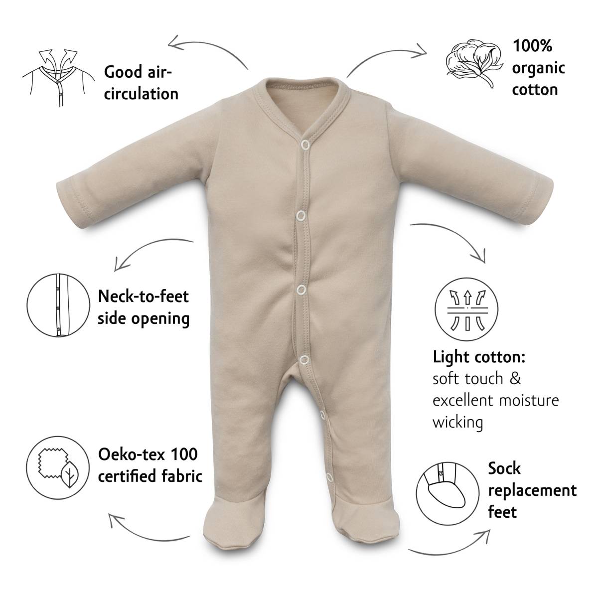 KENGURU GOLD kombinezon s rukavima s drukerima na sredini "hazelnut" 62 KG1104