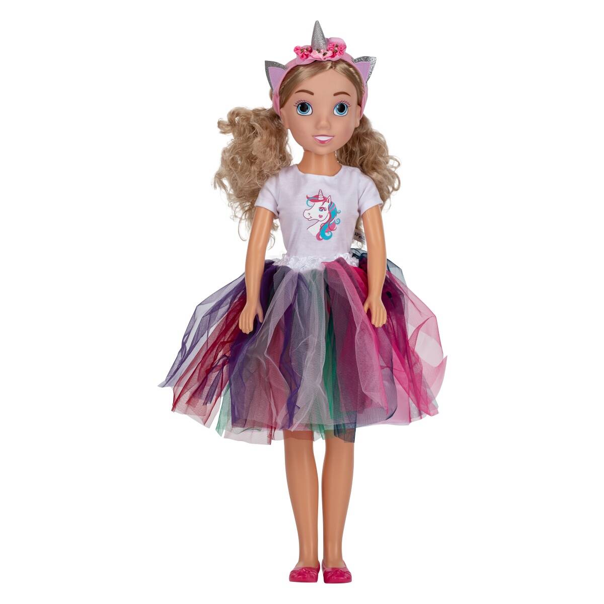 Dimian punčka Unicorn z lasnimi dodatki, 80 cm