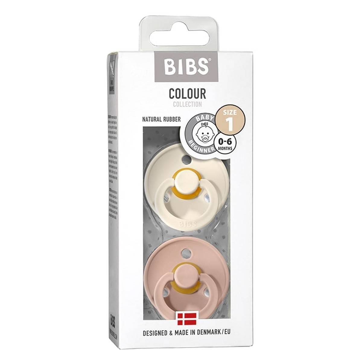 Bibs tolažilna duda - lateks Colour z okroglim cucljem 0-6 m 2/1 ivory/blush
