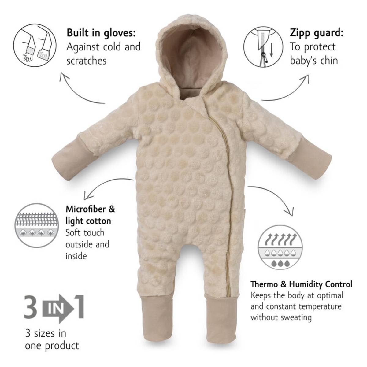 KENGURU GOLD kombinezon podstavljen bebe TOG2 "hazelnut", 3-6m KG4085