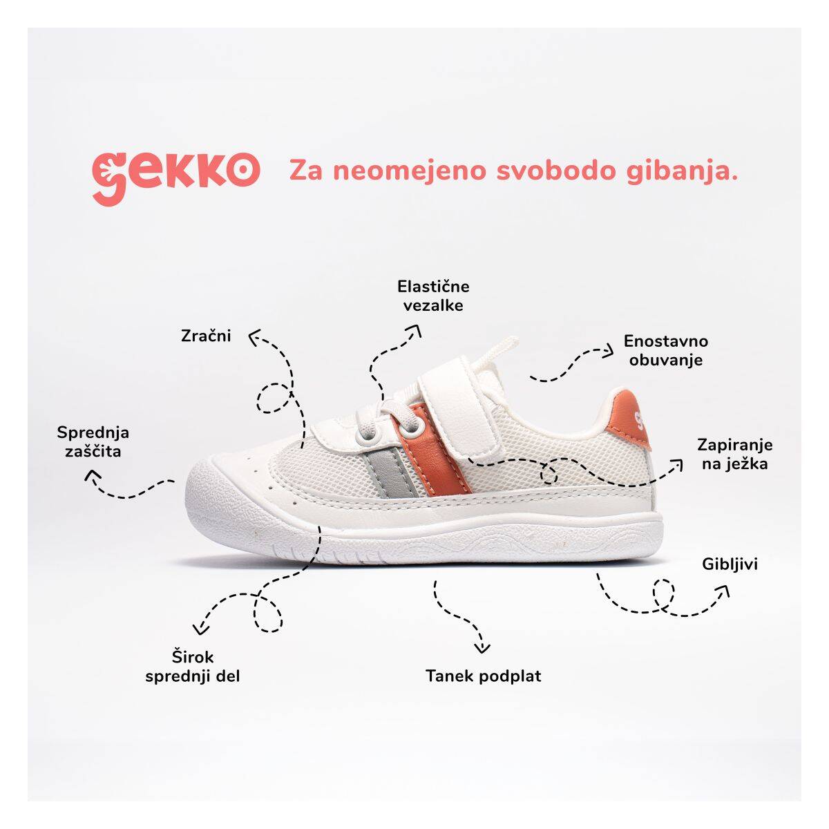 Gekko čevelj nizek GAJ809090 barefoot U white/coral 26