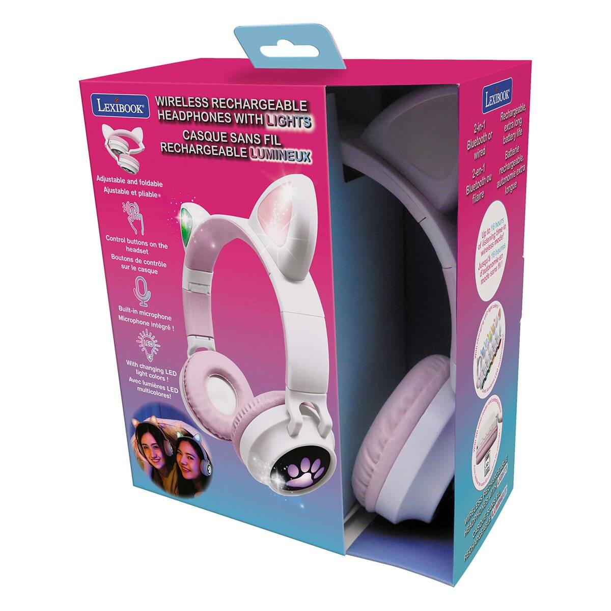 LEXIBOOK slušalice bežične sa svjetlima, oblik mačjih ušiju