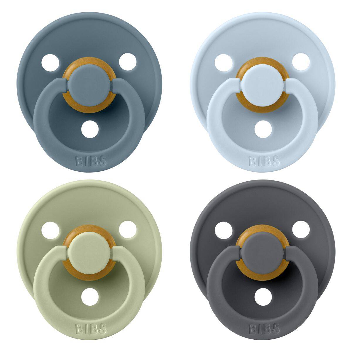 Bibs tolažilna duda - lateks Colour komplet, okrogle, 0-6 m, 4/1 Petrol/Sage/Baby/Iron