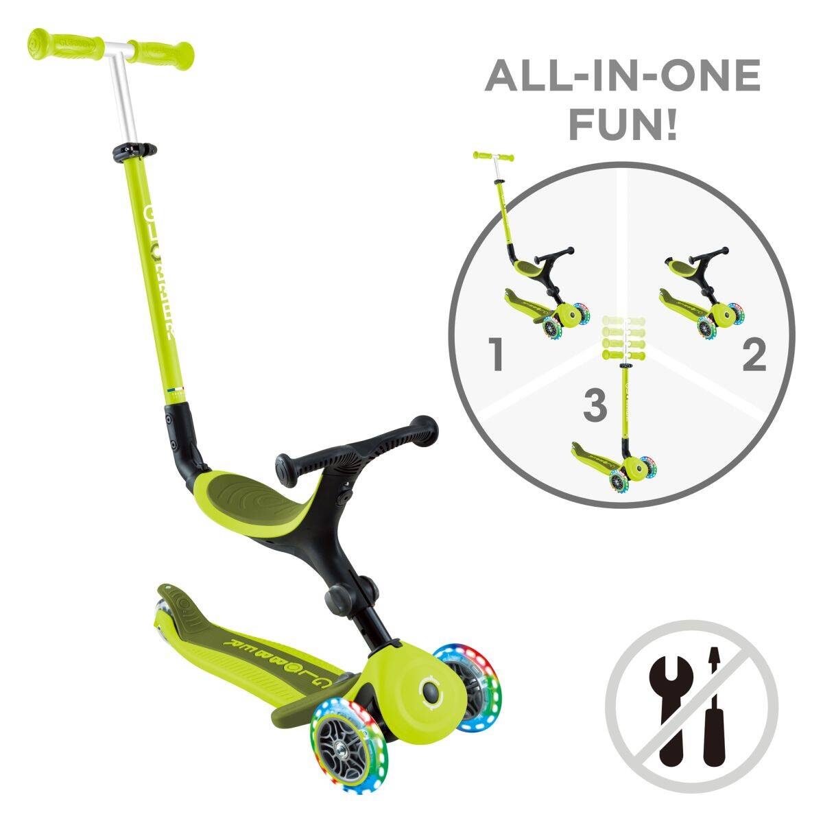 Globber skiro GO UP Active zložljiv, svetleča kolesa zelen