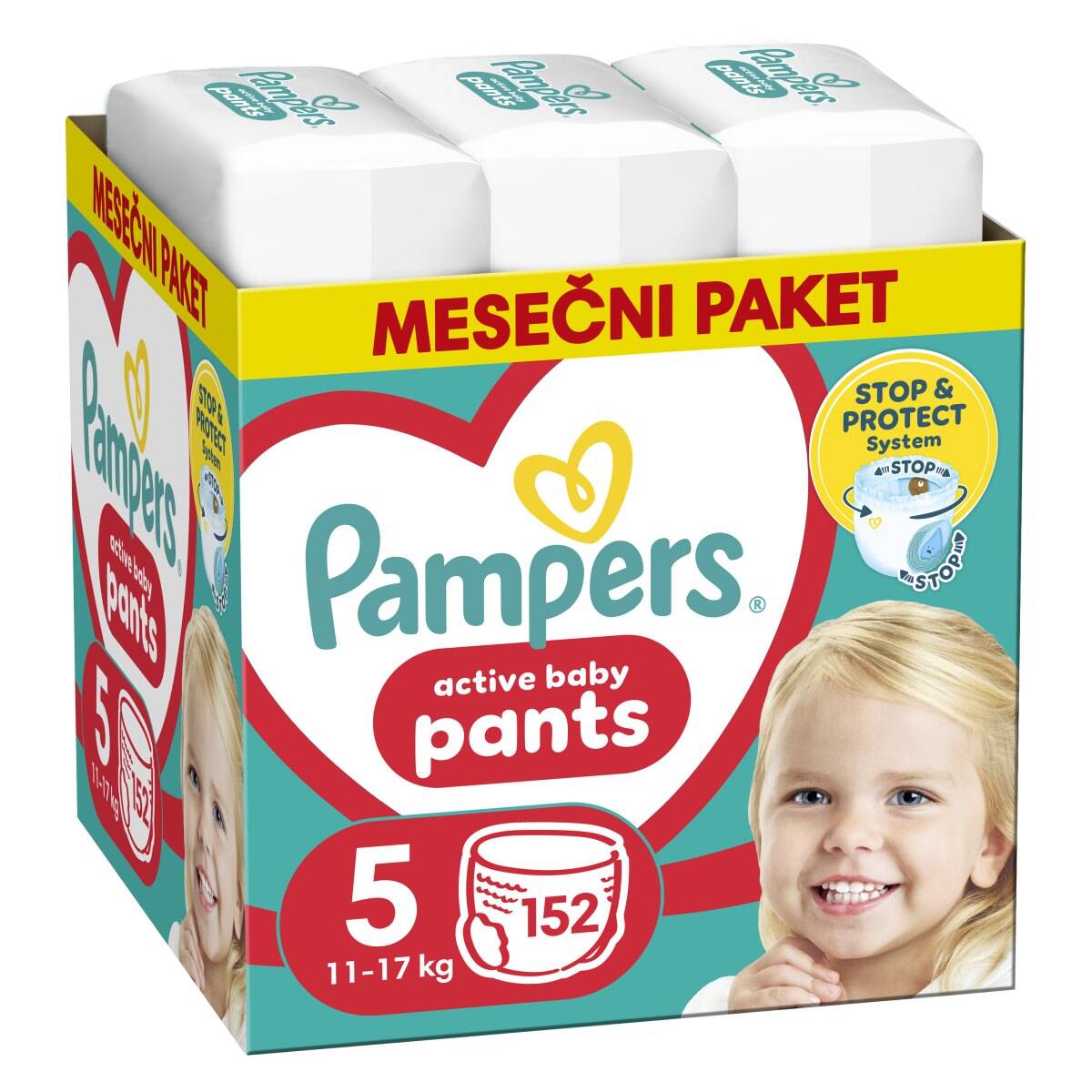 Pampers plenice ABD hlačne, mesečno pakiranje, Junior S5, 11-17 kg,