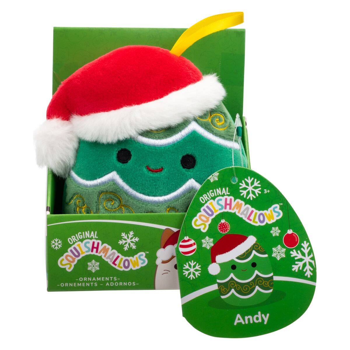 Squishmallows okrasni pliš Andy Božično drevo s kapo, 10 cm