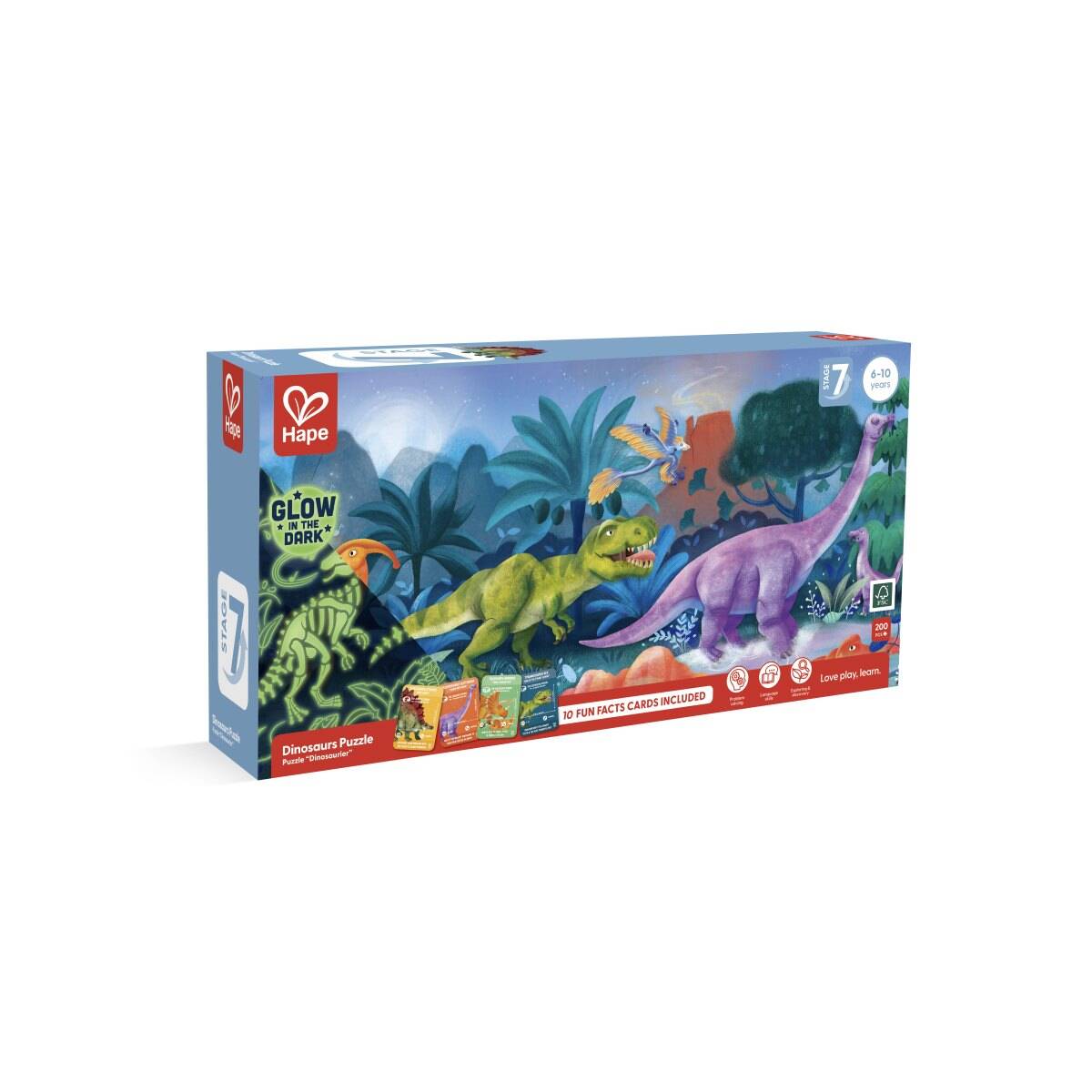 Hape sestavljanka dinozavri 1,5m, svetleča v temi,  200 delna