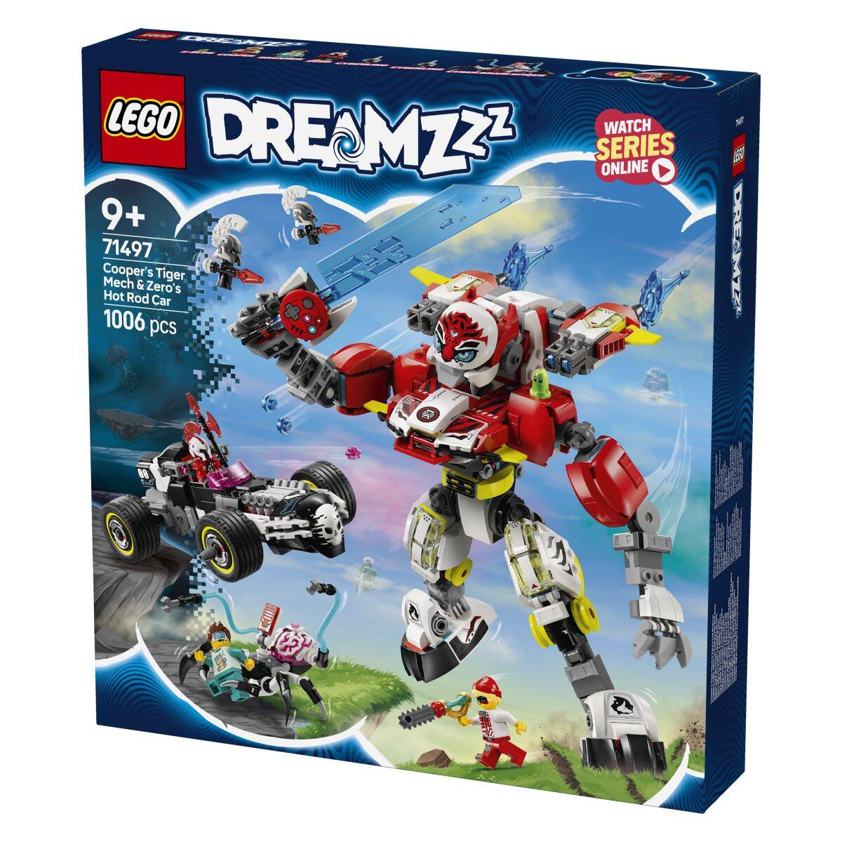 LEGO® Dreamzzz 71497 Cooperjev robotski oklep tigra in Zerojev dirkalnik Hot Rod