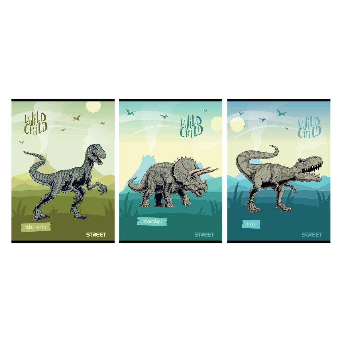 Street zvezek dinosaurs A4 črte z robom 54l  sort.