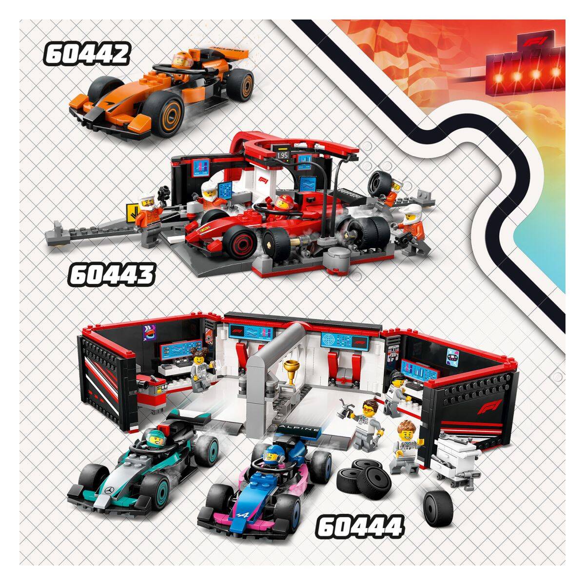 Lego® City 60443 Servisni boks in mehaniki z avtomobilom Ferrari F1®