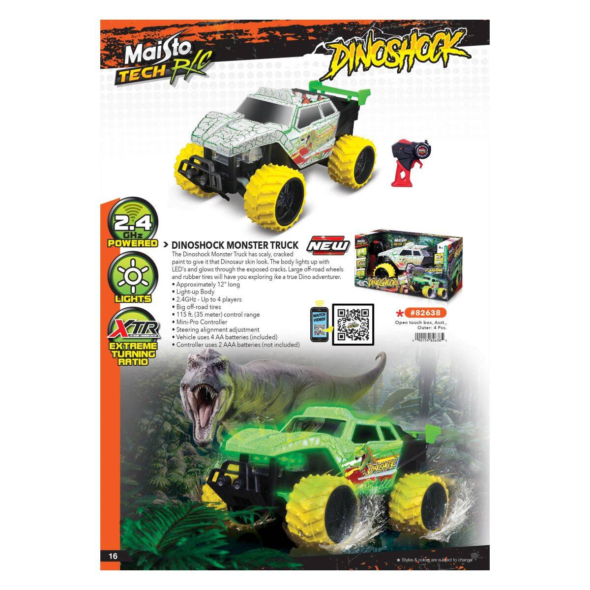 Maisto avtomobil R/C 1:16 Dinoshock Monster Truck 2,4 GHz