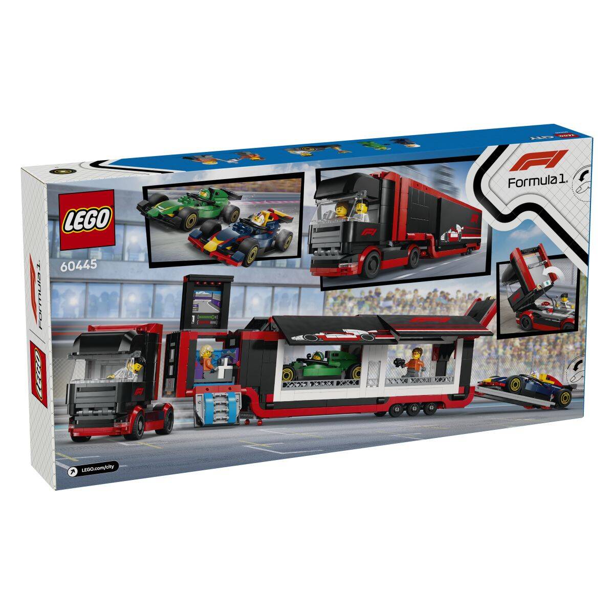 Lego® City 60445 Tovornjak F1® z dirkalnikoma F1® RB20 in AMR24