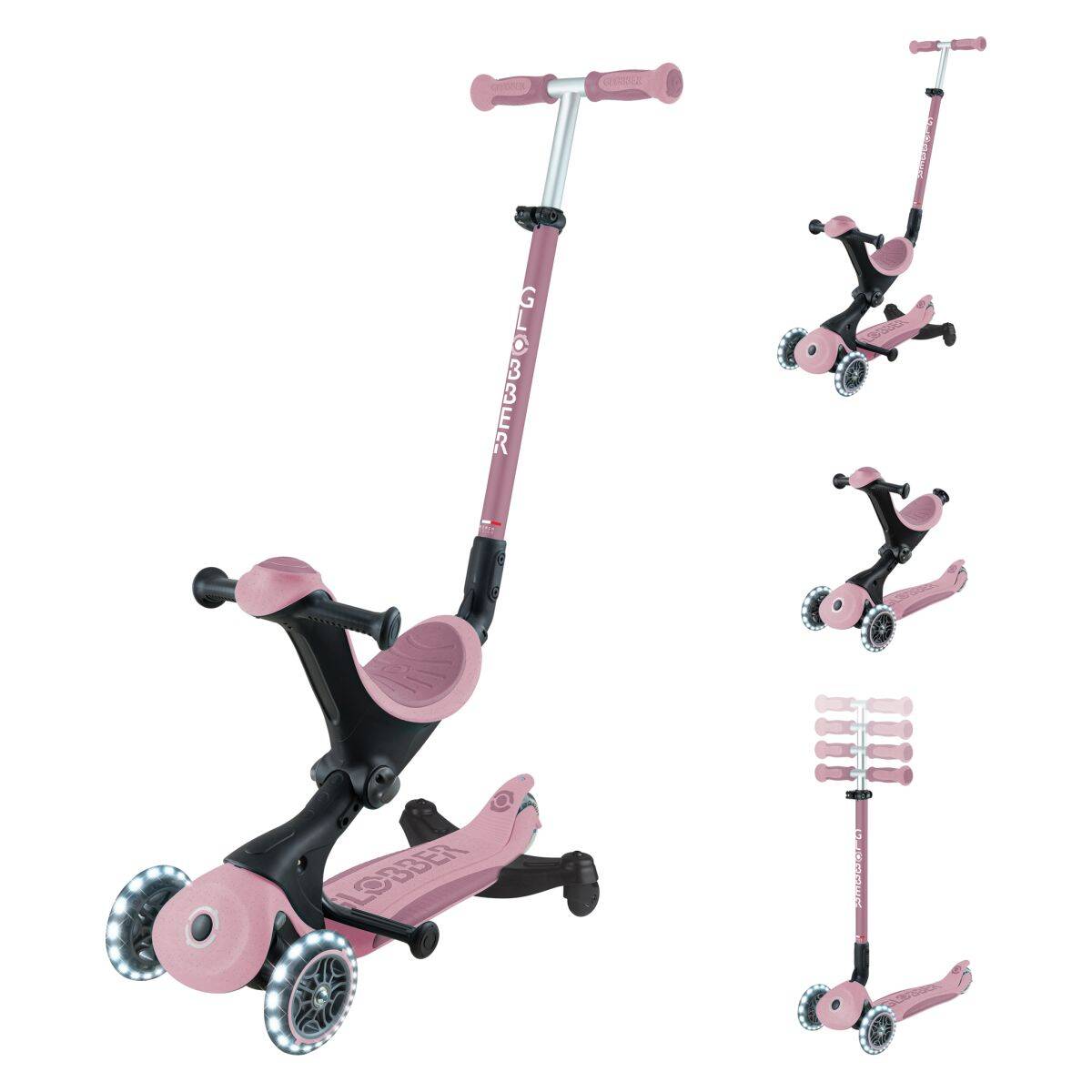 Globber skiro GO UP deluxe 360° zložljiv, svetleča kolesa roza