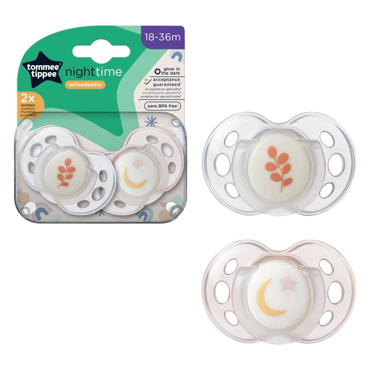 Tommee Tippee tolažilna duda - silikon , nočna, 18-36m, sort, 2/1