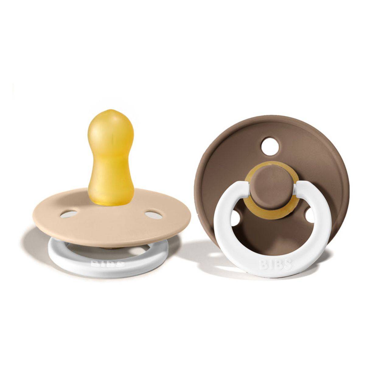Bibs tolažilna duda - lateks Colour nočna z okroglim cucljem 0-6 m 2/1 dark oak/vanilla