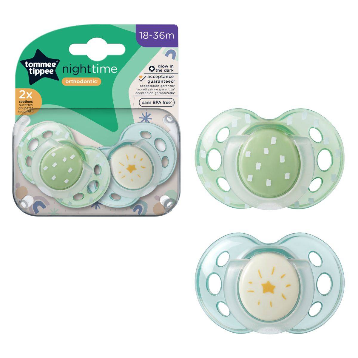 Tommee Tippee tolažilna duda - silikon , nočna, 18-36m, sort, 2/1