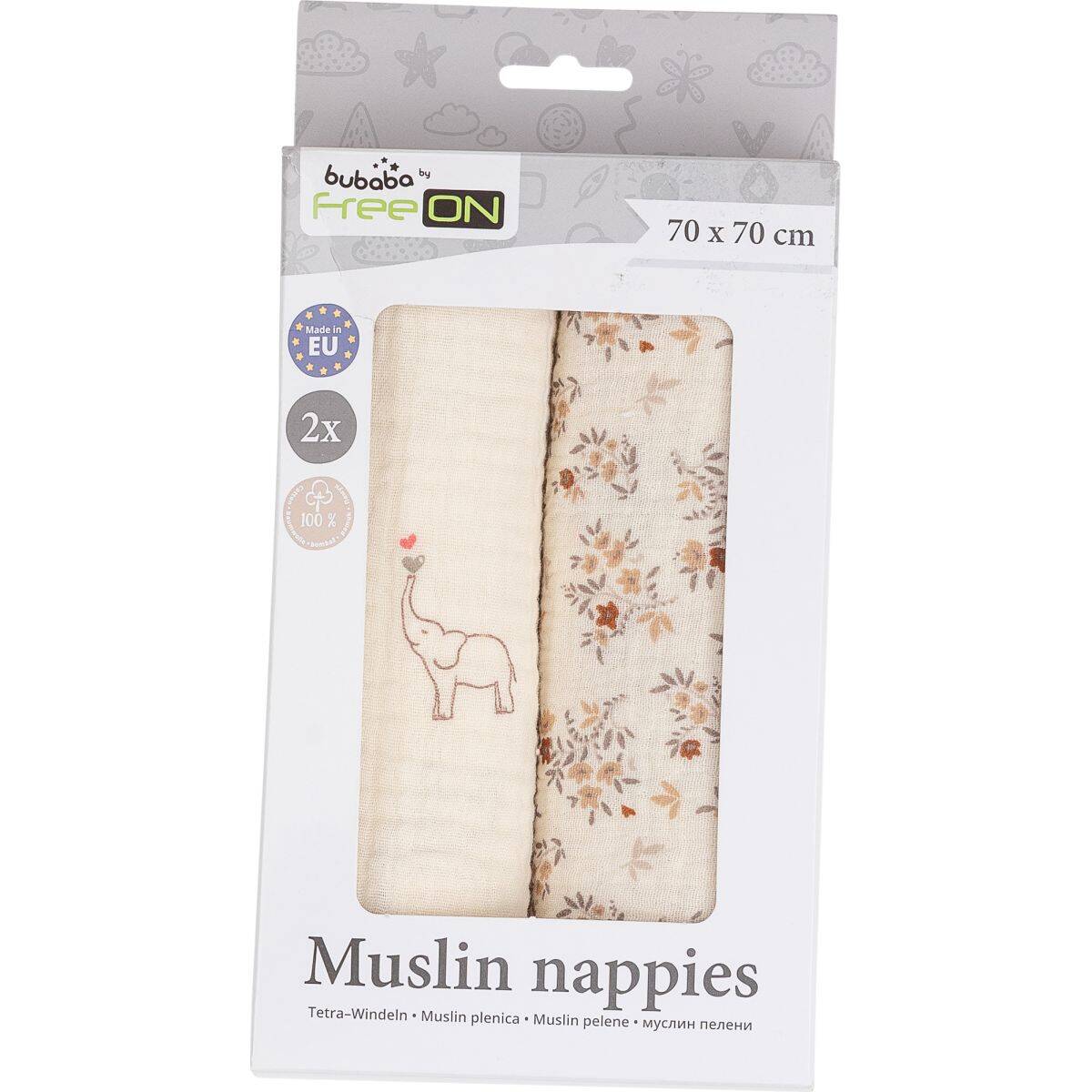 Bubaba by FreeON tetra plenica muslin 2/1, beige slonček, 70 x 70 cm beige