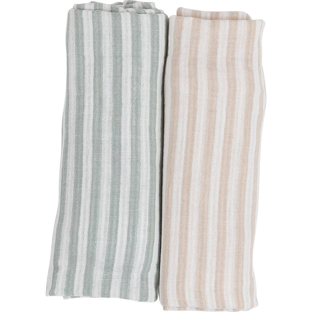 Bubaba by FreeON tetra plenica muslin 2/1, green črte, 70 x 70 cm green