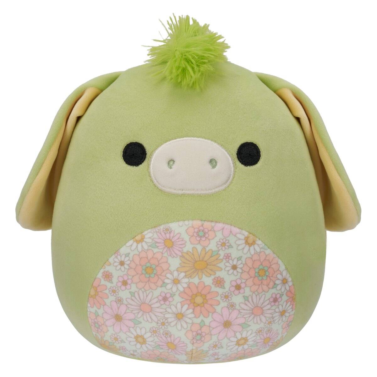 Squishmallows Juniper, zeleni osliček s cvetličnim trebuščkom