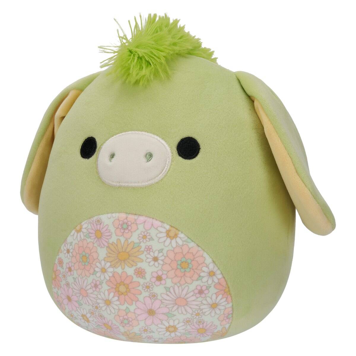 Squishmallows Juniper, zeleni osliček s cvetličnim trebuščkom
