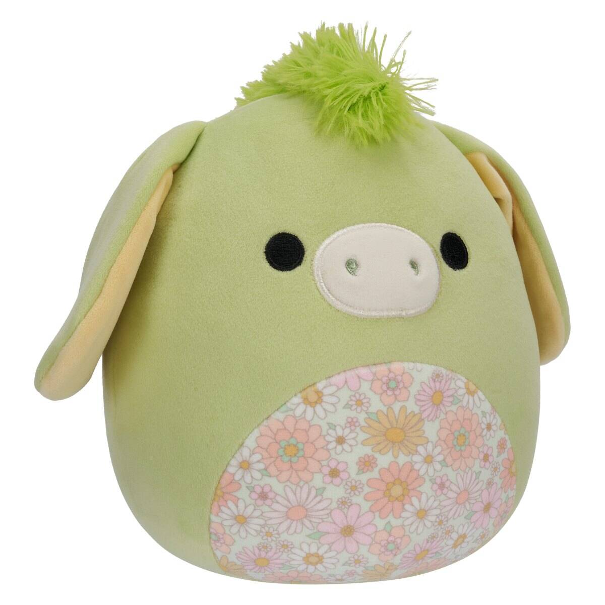 Squishmallows Juniper, zeleni osliček s cvetličnim trebuščkom