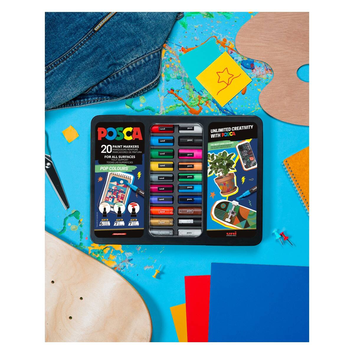 POSCA Uni gift set Posca u metalnoj kutiji 20kom (mix pc-1m/ pc-3m/pc-5m) pop colours 74014