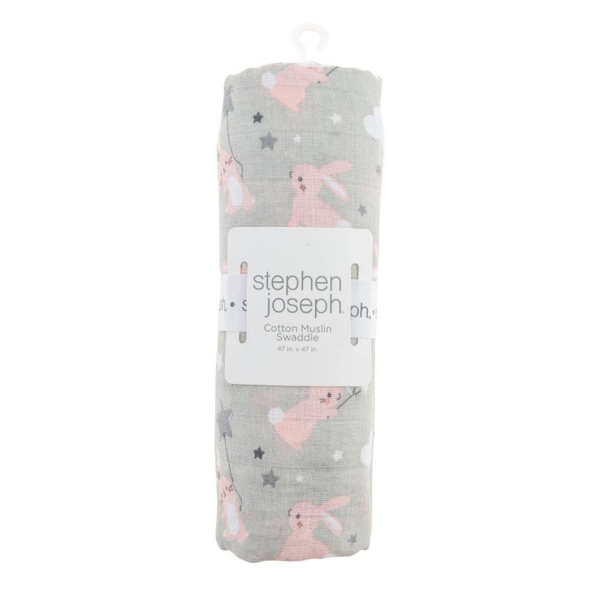 Stephen Joseph tetra plenica 119x119 cm muslin zajček pink