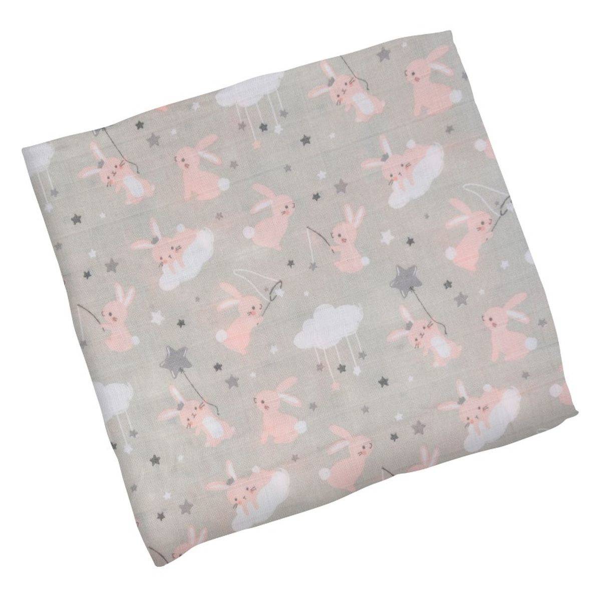 Stephen Joseph tetra plenica 119x119 cm muslin zajček pink