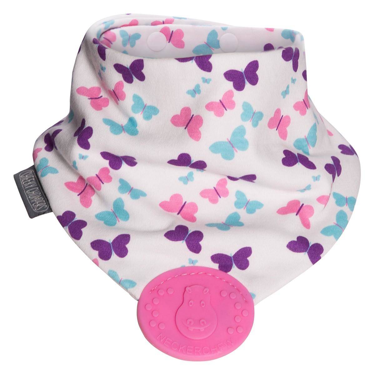 CHEEKY CHOMPERS podbradnjak/marama Essential s grizalom Essential - leptirići