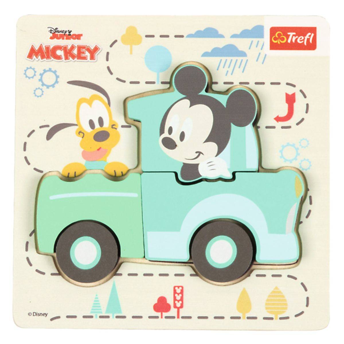 Trefl Sestavljanka z leseno podlago Mickey in prijatelji zeleni avto