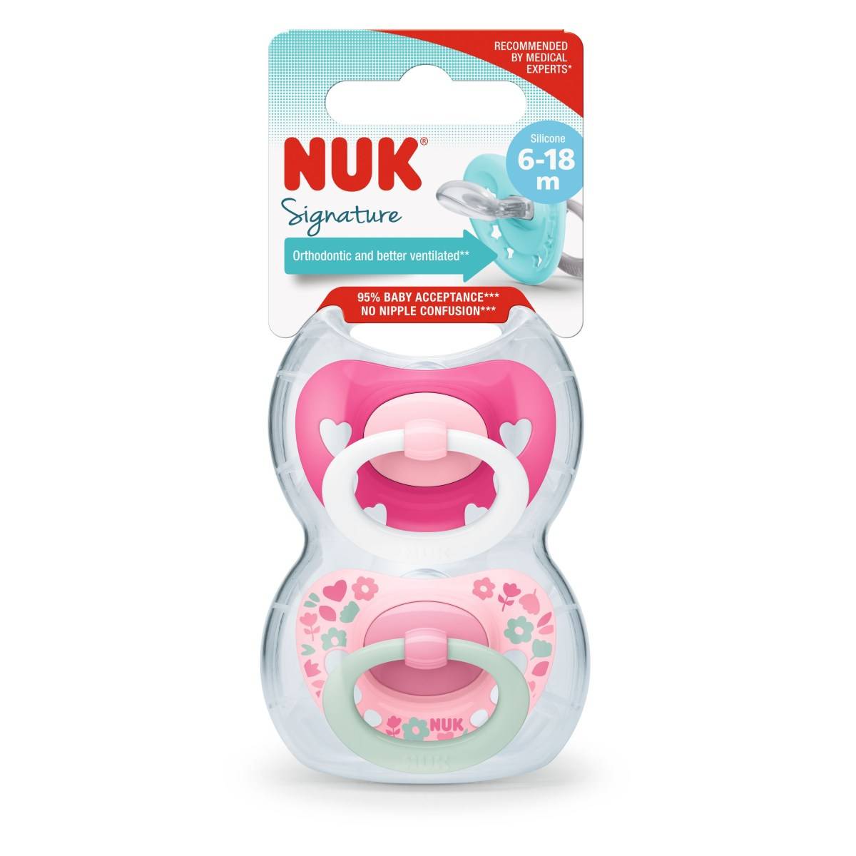 NUK duda varalica - silikon Signature (6-18 m), 2 kom Multicolor