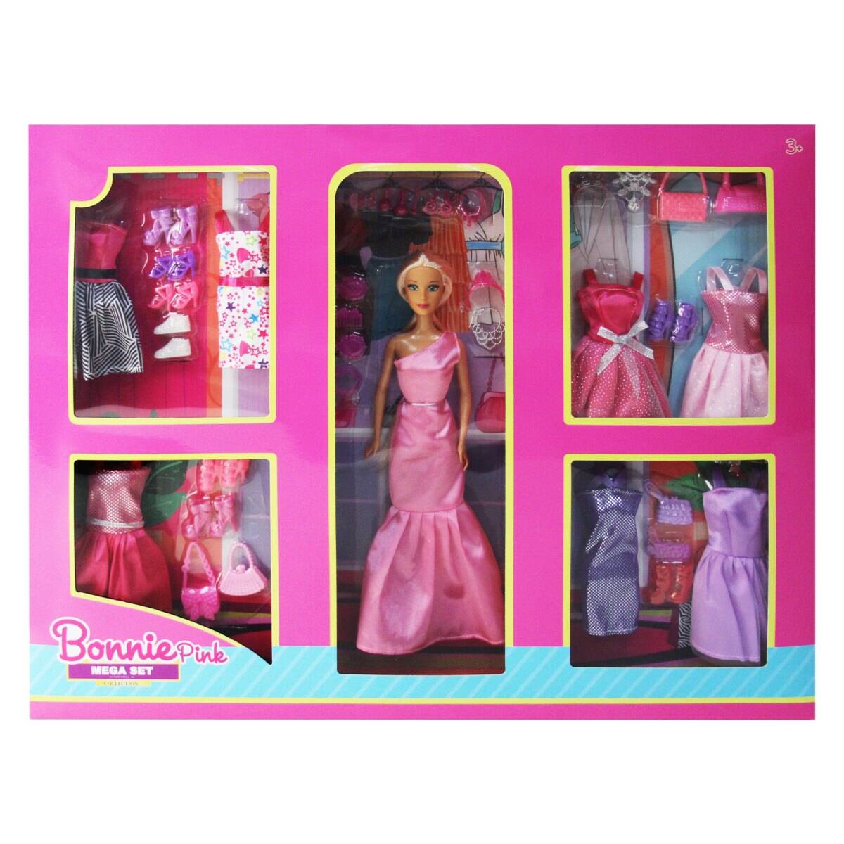 BONNIE PINK Modna lutka mega set s odjećom i dodacima, 29 cm
