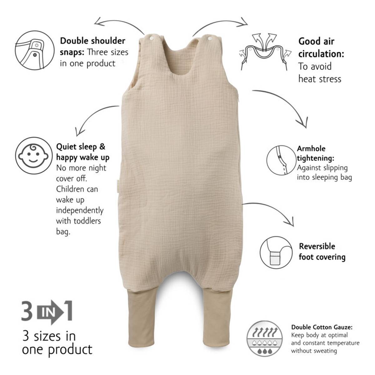 KENGURU GOLD vreća za spavanje s nogavicama od muslina TOG1, "hazelnut", 6-24m KG3055