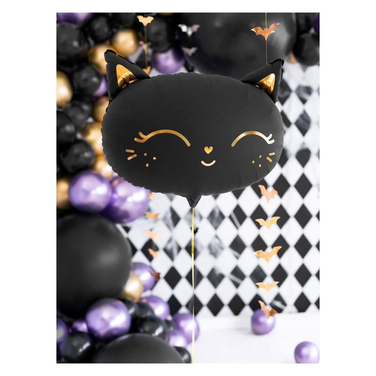 PartyDeco mačka iz balona iz folije, 48x36 cm, črna