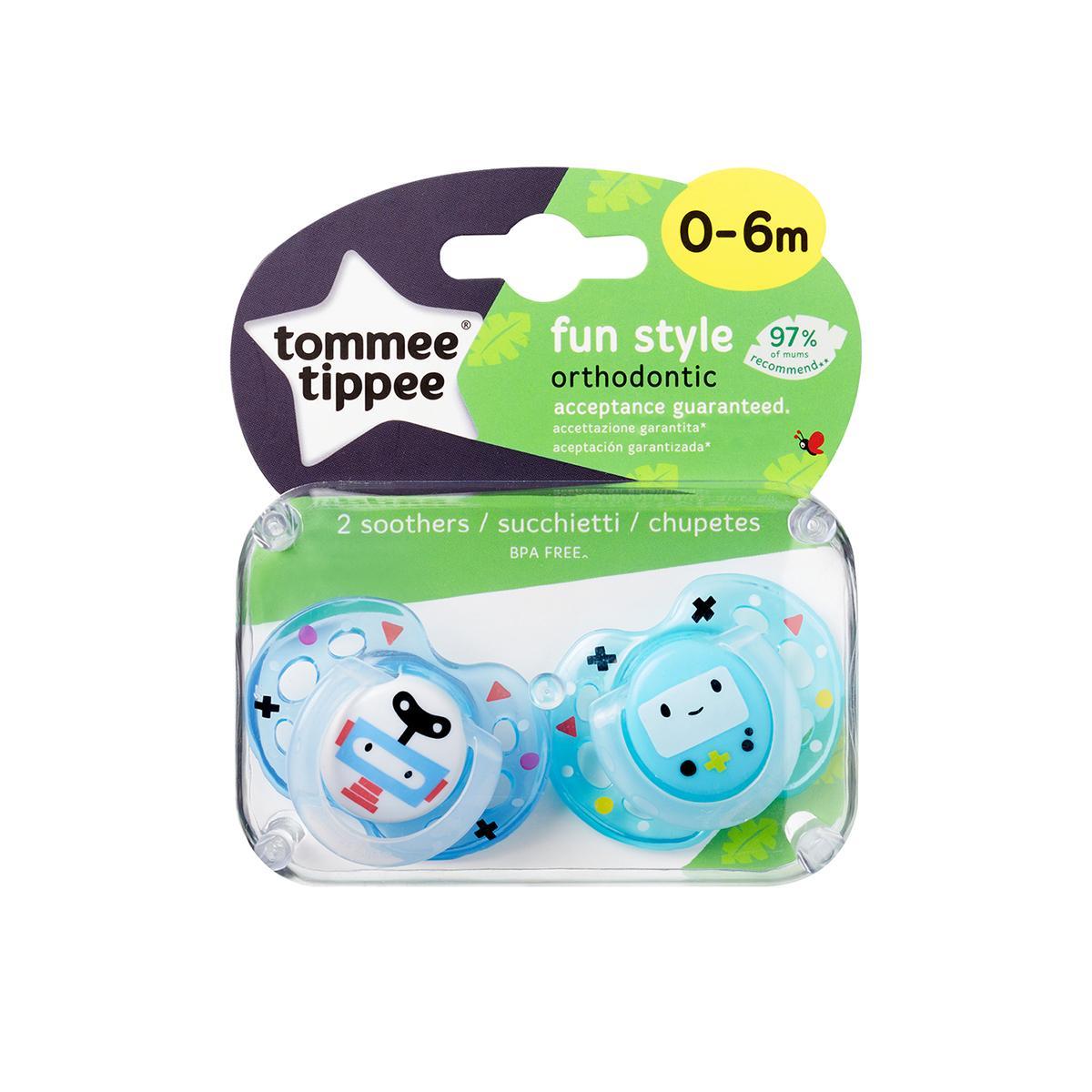 Tommee Tippee tolažilna duda - silikon Fun style 0-6m,2v1