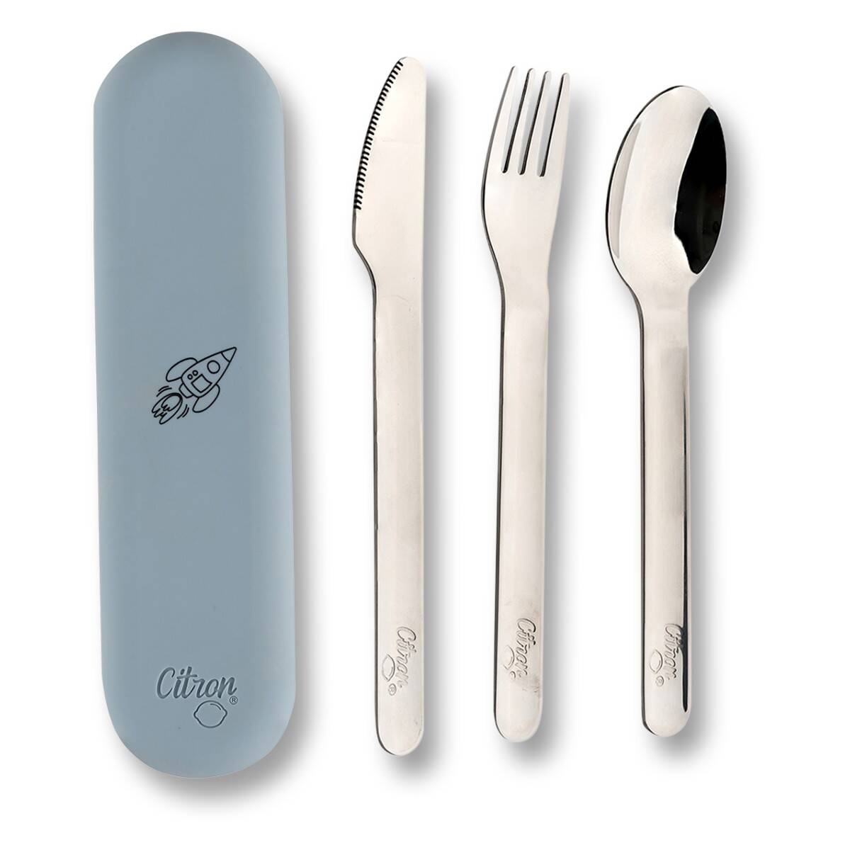 CITRON Pribor za jelo od nehrđajućeg čelika  Spaceship Dusty Blue cutlery_set_silicone_dusty_blue