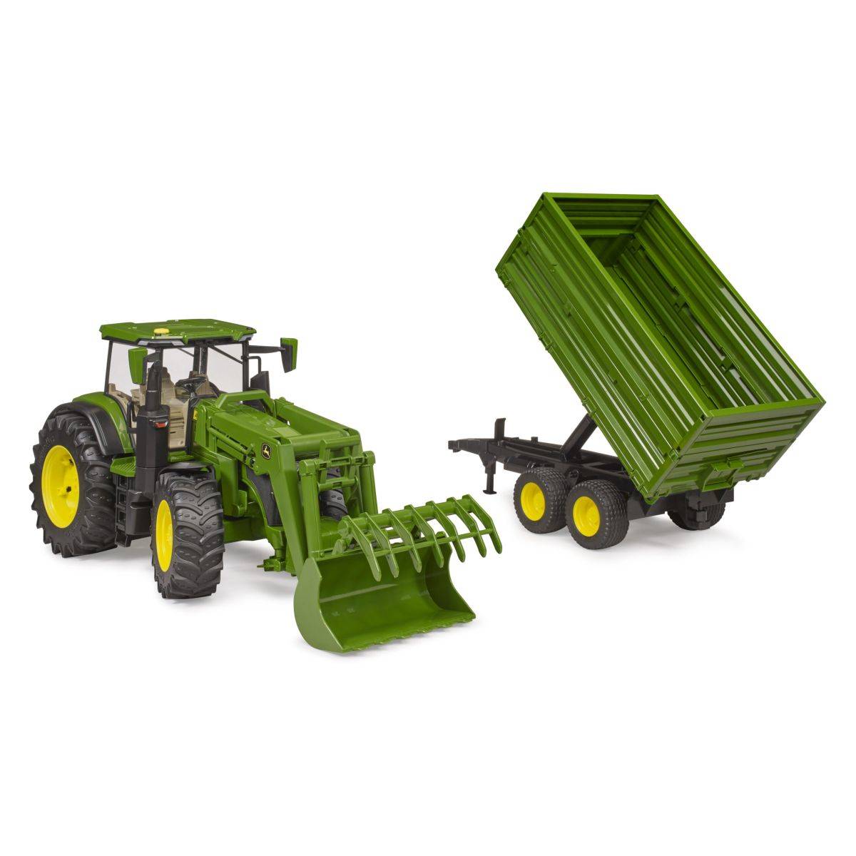 Bruder traktor John Deere 7R 350 s sprednjim nakladalnikom in transportno prikolico