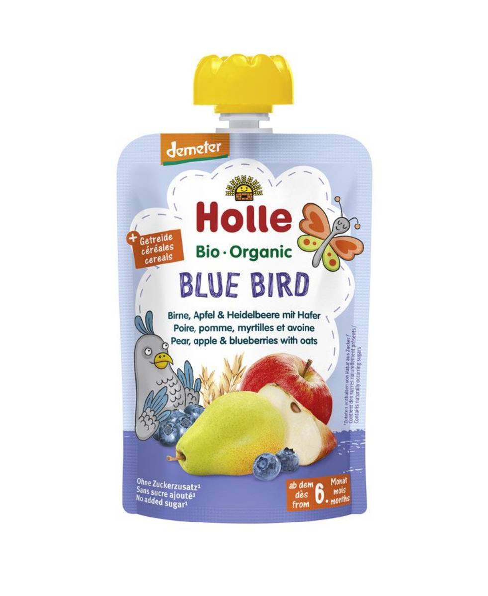 Holle BIO sadni pire Blue Bird - hruška, jabolko & borovnica z ovsom - 100 g